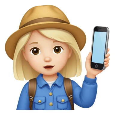toddler girl tourist takes pictures with her cell phone sticker