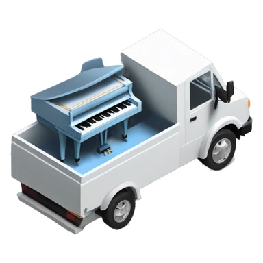 piano in a box truck, side angle, isometric, shell xray vision  sticker