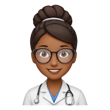 una enfermera escolar con gafas llamativas y un moño pequeño, morena de piel y pelo sticker