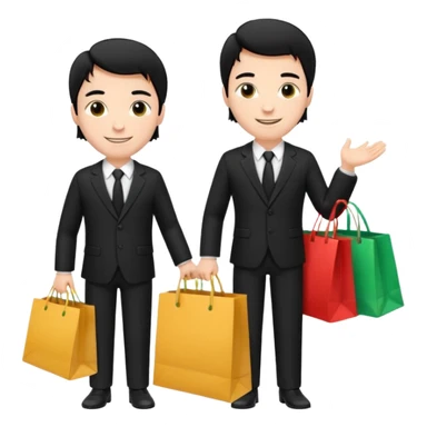a white man black hair in a black suit with clothing shopping bag sticker