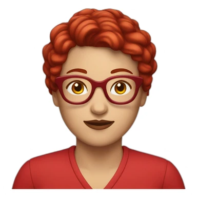 white woman with pixie cut dark red hair and big red glasses wearing red clothes sticker