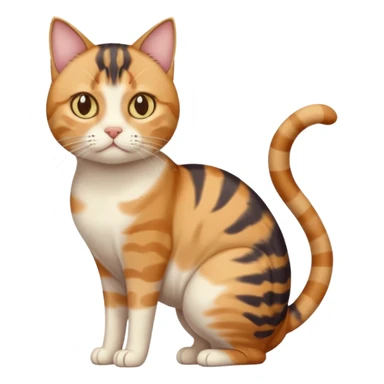 full body calico tabby cat with skinny head and fat body with an anxious face sticker