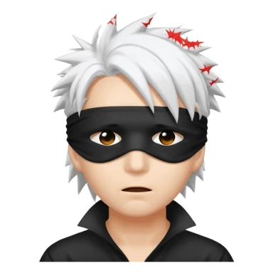 a person with a blinfold covering their eyes and spiky white hair sticker