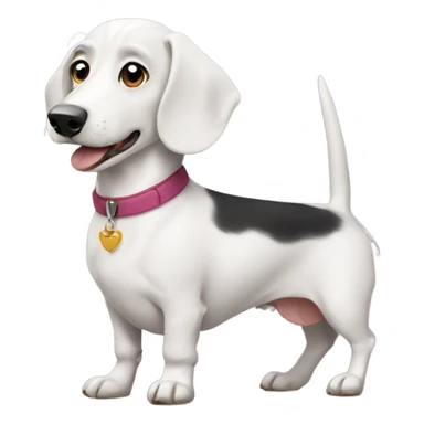 White Dachshund with a husky  sticker