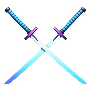 Animated emote: Katana breaking into pixels (purple/blue glitch effect). Loopable 3-frame animation. Minimalist, no background. sticker