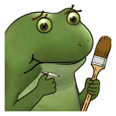 with brown afro, holding up a paint brush sticker