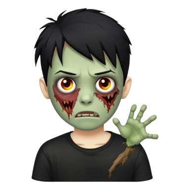 boy zombie with black hair emo black tshirt sticker