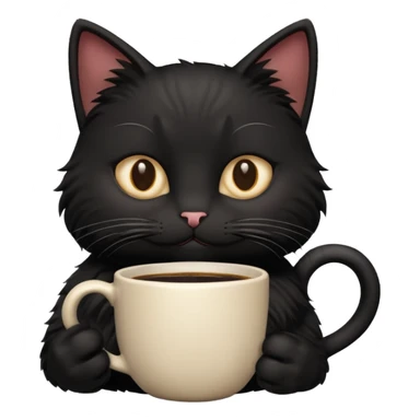 black cat holding a hot cup of coffee sticker