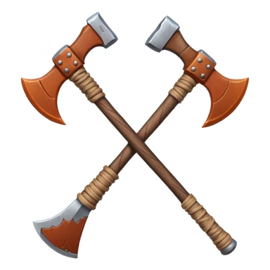 barbarian axe object icon, huge double-bladed axe, rough metal, wooden handle, leather wraps, fantasy style, 3D cartoon, mobile game icon style, centered, clean background, soft shadow, no text, no watermark
 sticker