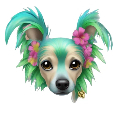 Punk tropical palm leaves flowers Chinese crested dog neon rainbow cyan blue lime green pink hair gold chain punk piercings tattoos punk ear piercings sticker