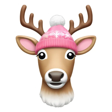 Rudolf the reindeer with a red nose and a light pink Christmas beanie sticker