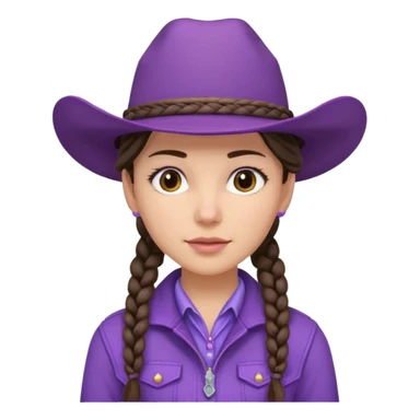 Brunette cowgirl with braids and soft purple hat and jacket sticker