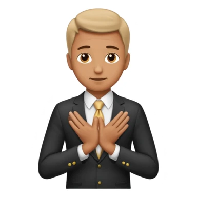 Man formally dressed, put both hands on top of navel and bows upper part of body sticker