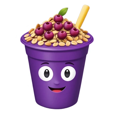 acai bowl in a purple plastic cup, minimal, purple cup, fruit on top, emoji style sticker