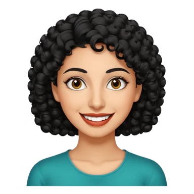 30 year old iranian woman very short curly black hair, big brown eyes, tanned skin, big smile, white teeth, pretty, stylish, shorter hair sticker