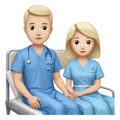 husband sitting beside hospital bed of wife sticker
