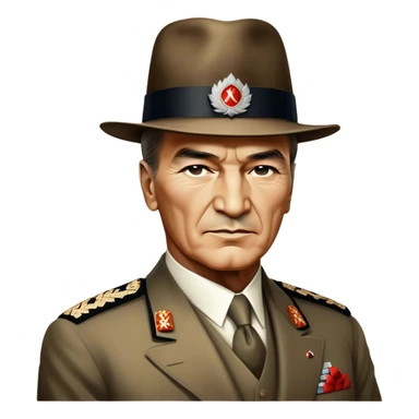 Mustafa Kemal Atatürk (statesman) in traditional hat – Cinematic Realistic Portrait of Mustafa Kemal Atatürk, depicted in dignified traditional attire with a distinctive hat, a resolute and visionary expression illuminated by warm, historic lighting, rendered with rich textures that evoke his transformative leadership. sticker