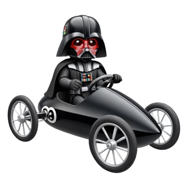 Baby Darth Vader’s plush and refined streamlined two cylinder futuristic racing cyclekart with advanced rugged suspension and steering  sticker