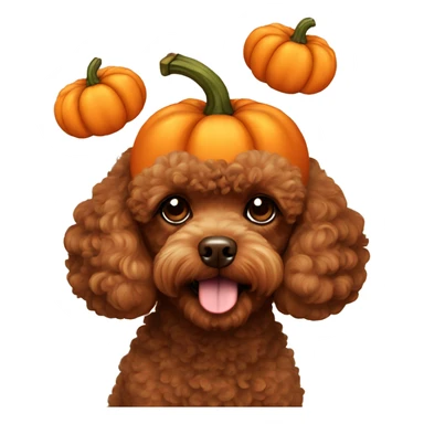 A brown toy poodle with a carved pumpkin on its head sticker