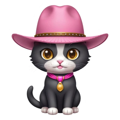 gato negro con un sombrero vaquero rosa  sticker