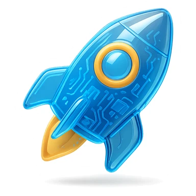rocket icon with glossy circuit style sticker