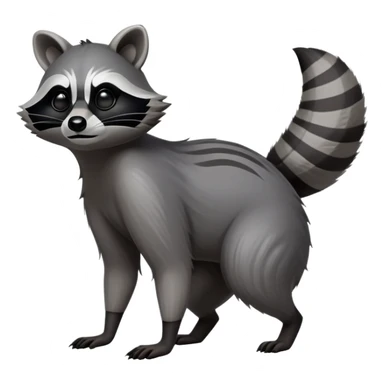 Cinematic-Raccoon-Realistic-Full-Body-Standingon all fours-Emoji – Tail flicking lazily, head tilted dramatically, thick grey fur with a signature black mask, sharp and alert ears, simplified yet realistic focused features, highly detailed, glowing with an almost sarcastic glow. sticker