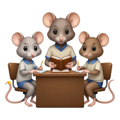 two girl rats and a boy rat sitting in school doing homework  sticker