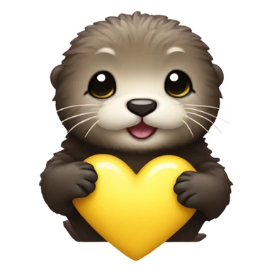 Fluffy Baby sea otter with yellow heart in its paws sticker