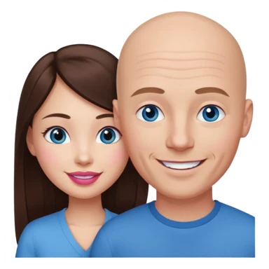 Bald white man blue eyes in love with Filipina woman with long hair dark brown eyes and pink lips smiling sticker