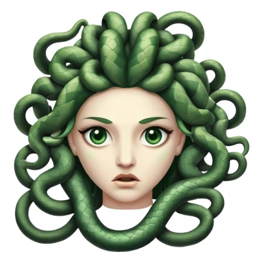 In Greek mythology, Medusa is depicted as a winged woman with a hideous face, possessing snakes for hair, glaring eyes, and protruding fangs. Her gaze turns anyone who meets it into stone. sticker