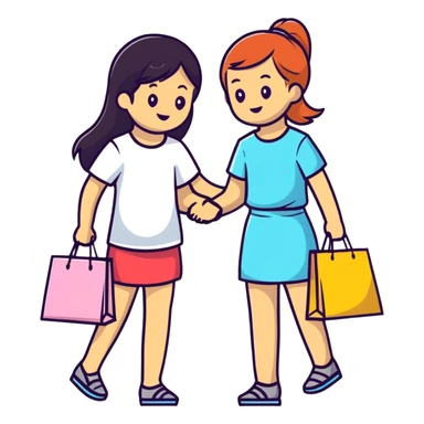 Two girls helping each other carry shopping bags sticker