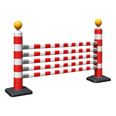 Flat emoji-style icon of a parking barrier gate (boom barrier).
Red and white striped horizontal arm, raised at a slight angle.
Simple geometric shapes, clean vector design.
No text, no background, transparent or plain background.
Bright colors, high contrast.
Centered object, minimal details. sticker