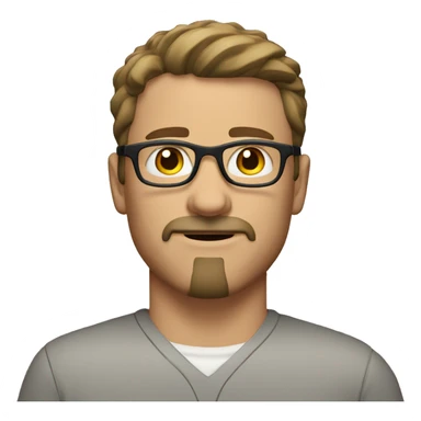 a white man with brown short hair, brown eyes with glasses and brown mustache and goatee sticker
