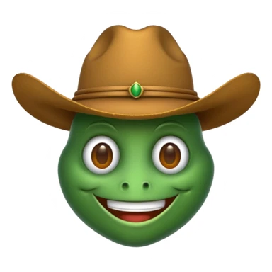 green bug emoji with a tan cowboy hat in WhatsApp style sticker