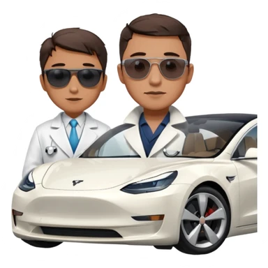 White tesla model 3 with a physician with sunglasses next to it sticker