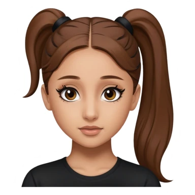 Ariana Grande high ponytaw with brown hair and with black thsirt and and eyeliner sticker