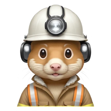 a mole rat, white helmet, headlamp, worker cloth sticker