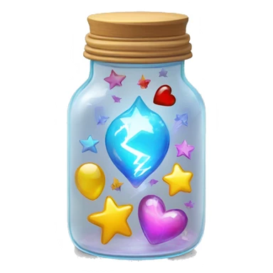 glass jar with bright objects inside (heart, lightning, drop, star) sticker
