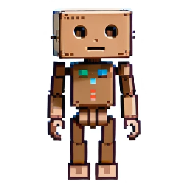 small cardboard robot (Danbo) with jointed limbs, standing alone in a cozy, softly lit room with wooden flooring, pastel and warm tones sticker