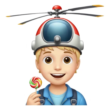 happy kid with helicopter hat eating candy sticker