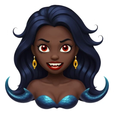 A black mermaid who is also a vampire. Color theme is black also make the fangs visible sticker