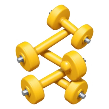 Generate a high-quality image of two cute, small yellow dumbbells for home workouts stacked in a cross shape on a plain white background, rounded edges, soft and smooth surface, realistic shading and lighting, no logos or brand markings, high-resolution.
 sticker