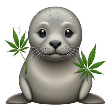 Grey slim seal sitting down and smoking weeds cannabis sticker