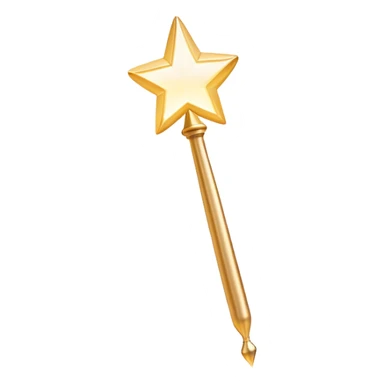 A sleek, glowing magic wand hovering in mid-air, emitting a soft trail of sparkling light. Tiny, faded-out emoji icons float around it, appearing as if they are about to be created but remain incomplete. The scene has a clean, minimalist aesthetic with a soft, neutral background. The wand radiates a subtle mystical glow, symbolizing creativity and the potential to generate new emojis. Flat, modern illustration, digital art, empty state design. sticker