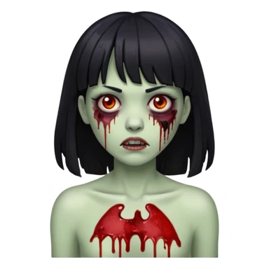 Um zumbi feminino, com cabelo preto e franja, machucados pelo rosto e torso sticker