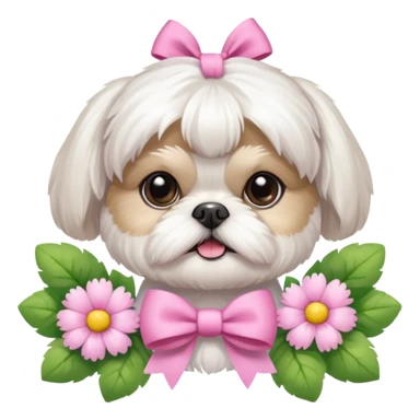 CUTE ALL WHITE SHIH TZU WEARING PINK WITH SPRING FLOWERS sticker