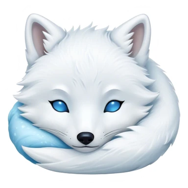 Meme-Worthy Cute Sleeping Arctic Fox Portrait Emoji, Head resting peacefully with a contented smile, showcasing a compact, agile build and a luxuriously soft white Fur with delicate icy blue accents, eyes shut in a serene, restful nap, Simplified yet hilariously adorable features, highly detailed, glowing with a soft, drowsy light, high shine, relaxed and utterly lovable, stylized with an air of playful laziness, bright and heartwarming, soft glowing outline, capturing the essence of a comically sleepy arctic fox, so meme-worthy it feels like it could instantly become the next viral sensation of adorable slumber! sticker