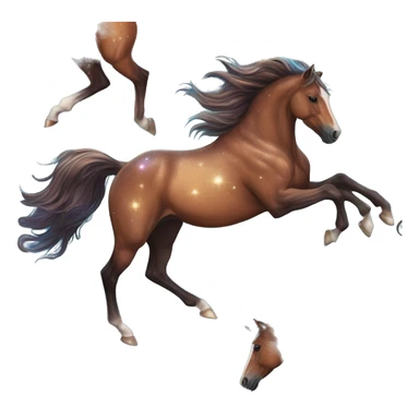 Ethereal glittering iridescent rich chestnut brown brindle blue mane horse galloping through constellations and nebulas, unicorn Pegasus sticker