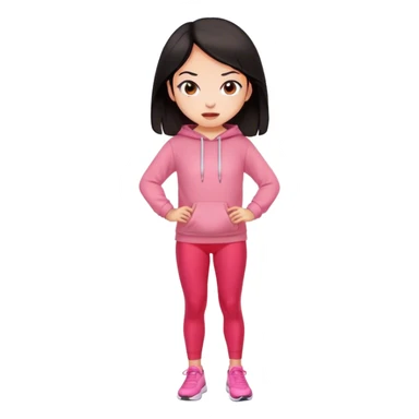 chica pelinegra con ropa de gym licra roja y buzo rosa  sticker
