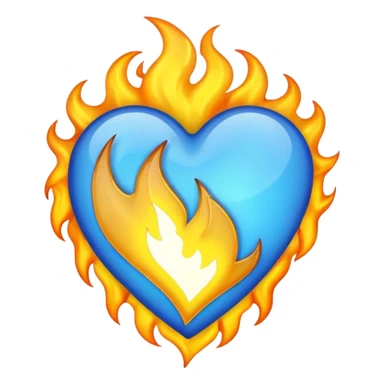 Yellow and blue heart with flames  sticker